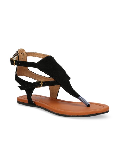

Columbus Women Black Solid Synthetic Patent Open Toe Flats