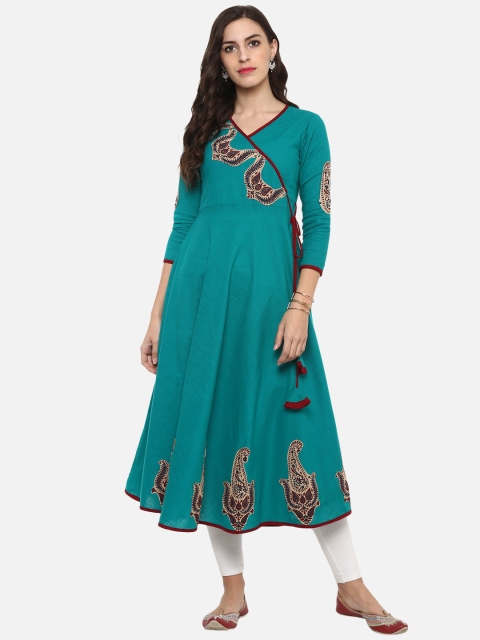 

YASH GALLERY Women Teal & Maroon Printed Anarkali Kurta