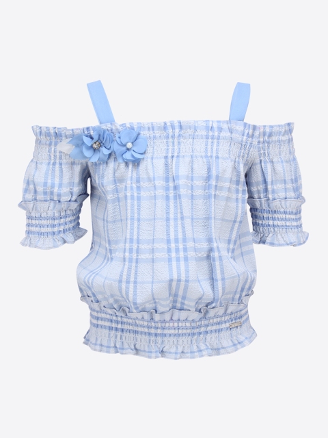 

CUTECUMBER Girls Blue Checked Blouson Top