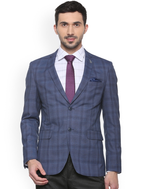 

Van Heusen Men Blue Checked Slim-Fit Single-Breasted Blazer
