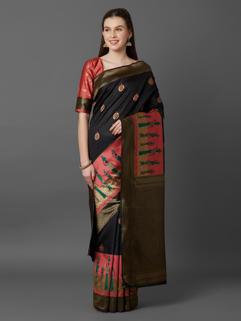 

Mitera Black Silk Blend Solid Banarasi Saree