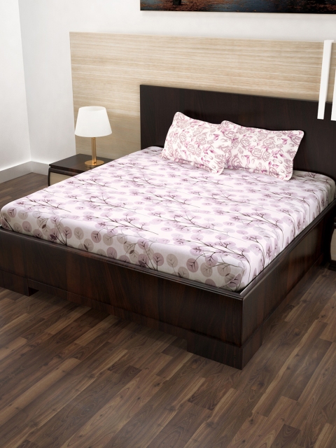 

Story@home White & Purple Floral 160 TC Cotton Bedsheet with 2 Pillow Covers