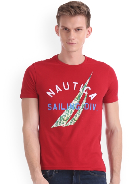

Nautica Men Red Printed Round Neck T-shirt