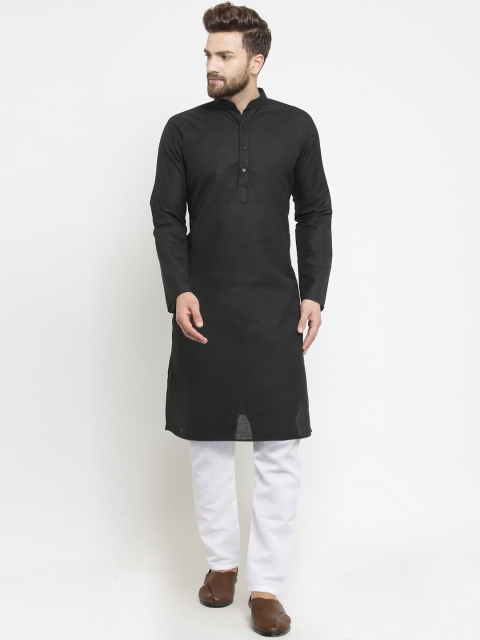 

TREEMODA Men Black & White Solid Linen Kurta with Pyjamas