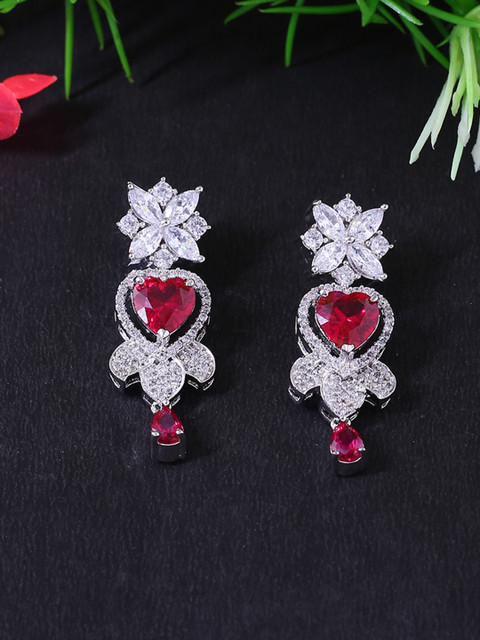 

Studio Voylla Silver-Plated & Red Handcrafted Classic Drop Earrings