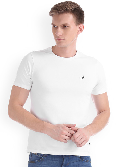 

Nautica Men White Solid Round Neck T-shirt