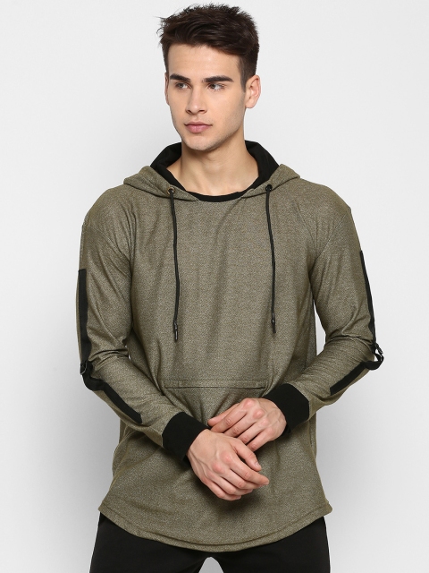 

SKULT by Shahid Kapoor Men Olive Green Self Design Hooded Sweatshirt