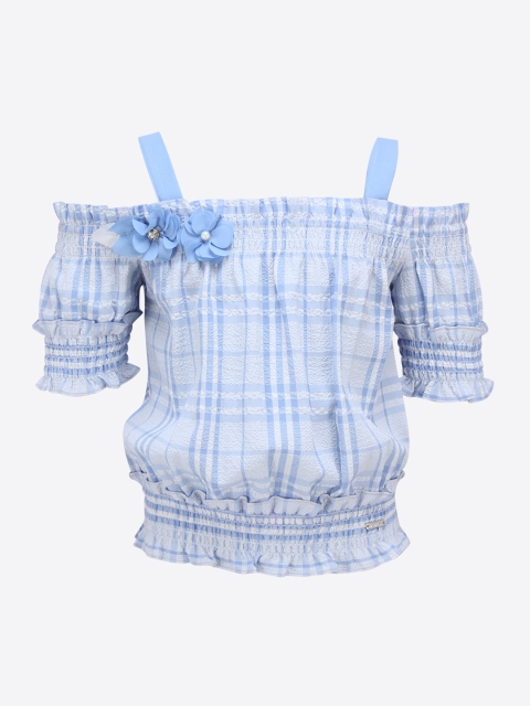 

CUTECUMBER Girls Blue Checked Blouson Top