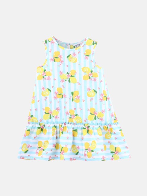 

Beebay Girls Turquoise Blue & Yellow Printed Drop-Waist Dress