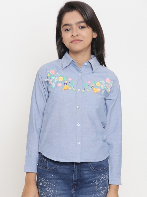 

Natilene Girls Blue Regular Fit Embroidered Casual Shirt
