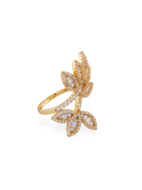 

shaze Women Gold-Plated CZ Stone-Studded Floral-Shaped Finger Ring