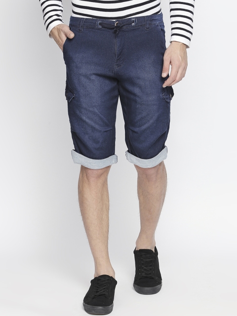 

beevee Men Navy Blue Washed Regular Fit Denim Shorts