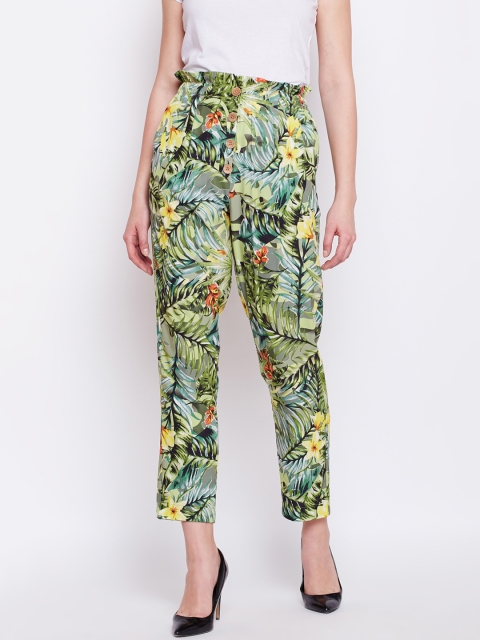 

Oxolloxo Women Green Comfort Regular Fit Printed Cigarette Trousers
