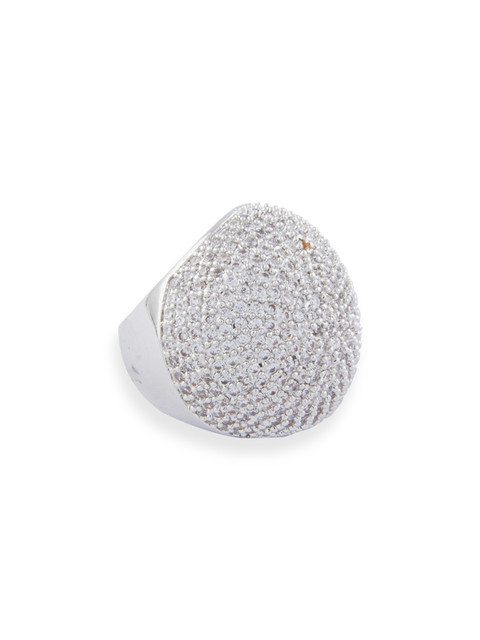 

shaze Women Rhodium-Plated Silver-Toned CZ Stone-Studded Finger Ring