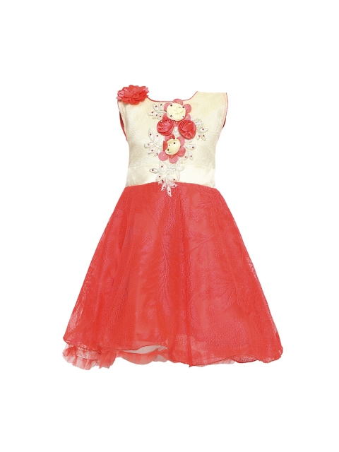 Aarika Girls Red Self Design Fit and Flare Dress