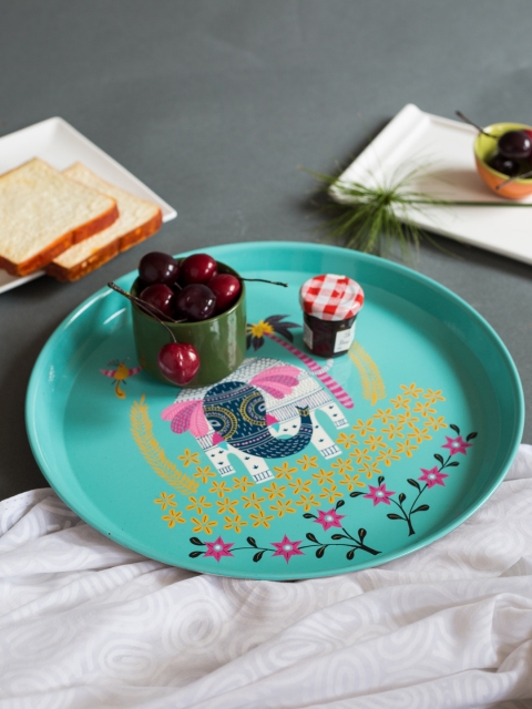 

Chumbak Turquoise Blue Printed Round Tray