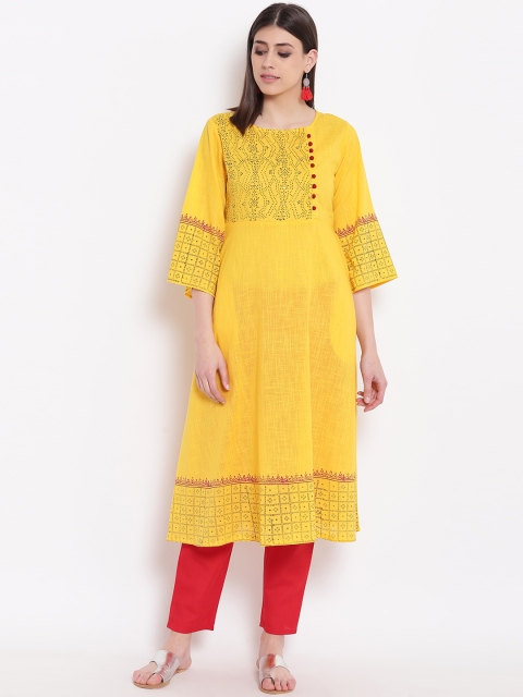 

Shakumbhari Women Yellow Printed Straight Kurta
