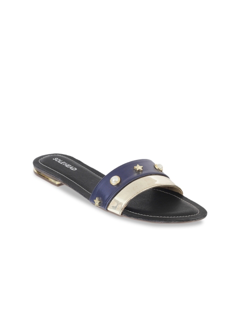 

SOLE HEAD Women Blue Colourblocked Embellished Open Toe Flats
