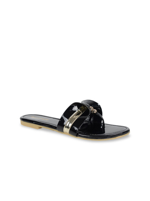 

Berry Purple Women Black Solid Synthetic Patent Open Toe Flats
