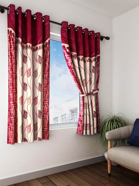 

Fashion String Maroon & Beige Set of 2 Window Curtains