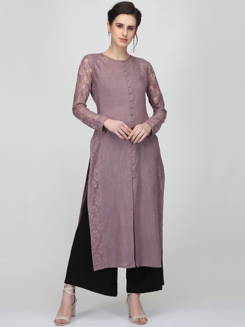 

Ojjasvi Women Lavender Solid Straight Kurta