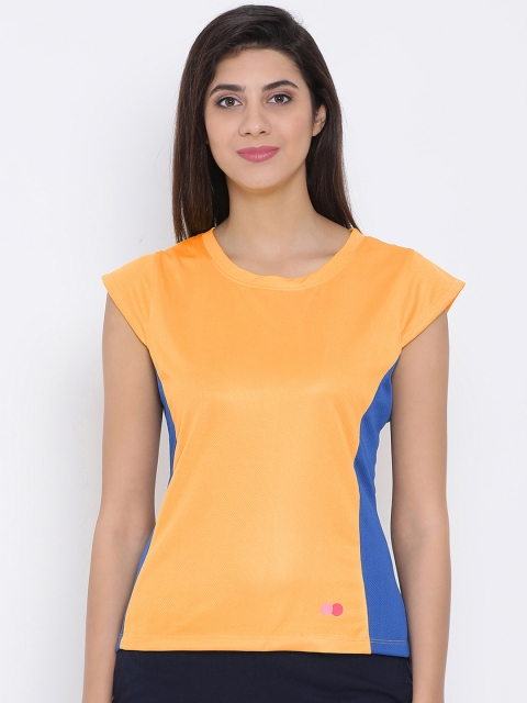 

Clovia Women Orange & Blue Colourblocked Round Neck T-shirt