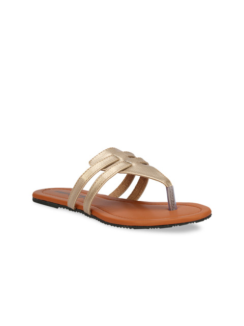 

Columbus Women Gold-Toned Solid Synthetic Patent Open Toe Flats