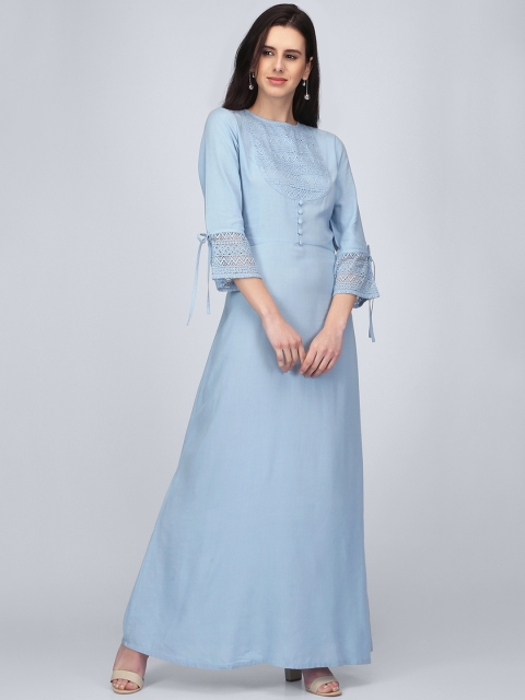 Ojjasvi Women Blue Solid Maxi Dress