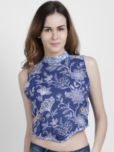 

LA LOFT Women Blue Printed Top