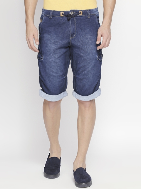 beevee Men Blue Washed Regular Fit Denim Shorts