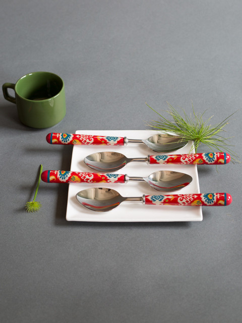 

Chumbak Red 4-Pieces Printed Stainless Steel Spoon Set