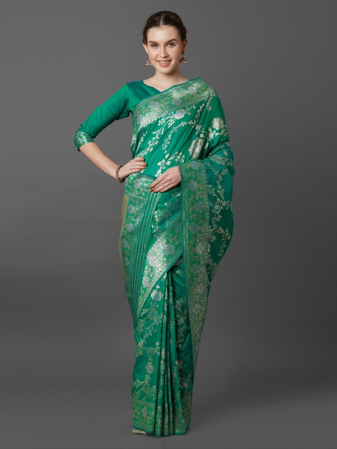 

Mitera Green Silk Blend Woven Design Banarasi Saree