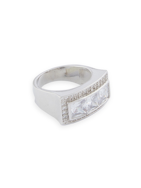 

shaze Women Blac & Gold-Plated CZ Stone-Studded Finger Ring, Silver