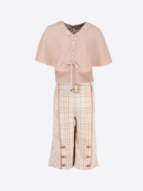 

CUTECUMBER Girls Beige Solid Top with Trousers