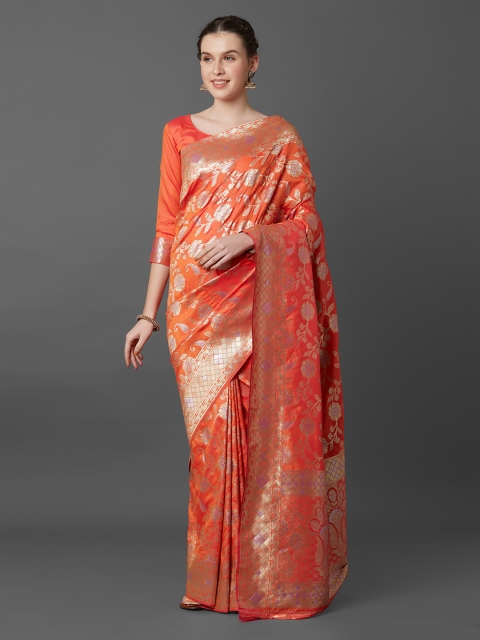 

Mitera Orange Silk Blend Woven Design Banarasi Saree