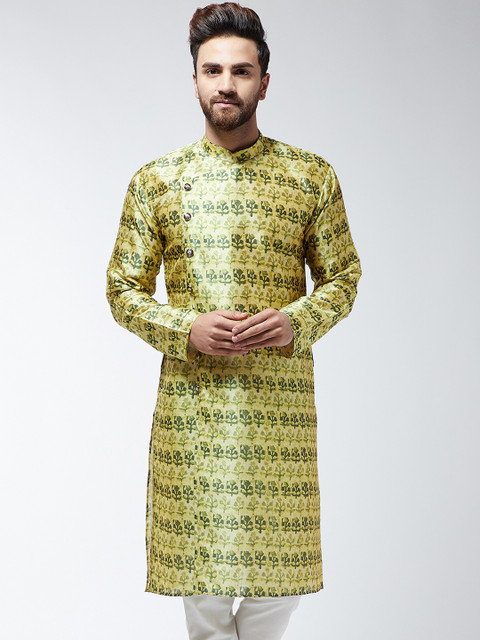 

SOJANYA Men Lime Green & Black Printed Straight Kurta