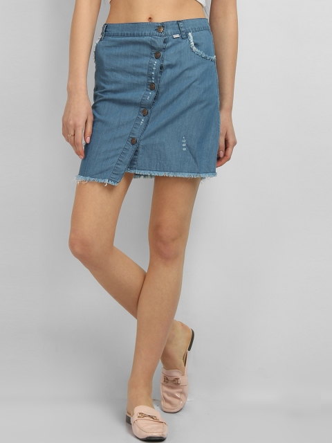 

LA LOFT Women Blue Solid Denim Pencil Skirt