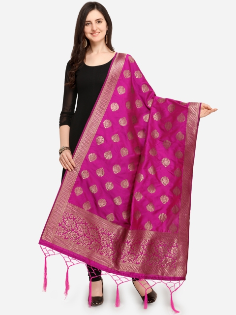

Satrani Magenta & Silver-Coloured Banarasi Woven Design Dupatta