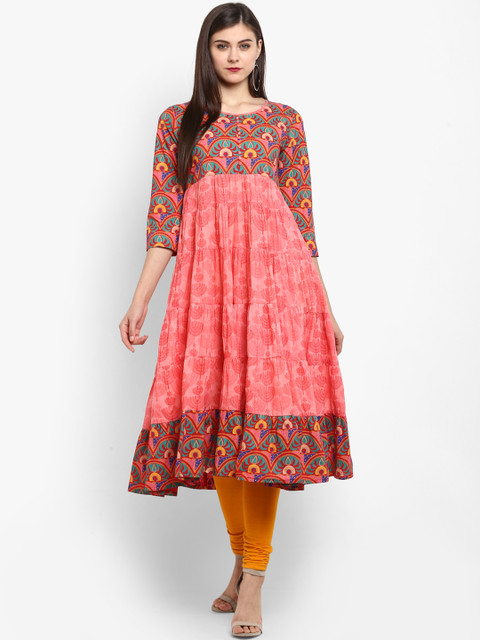 

Fashion String Women Pink Printed Tiered Anarkali Kurta