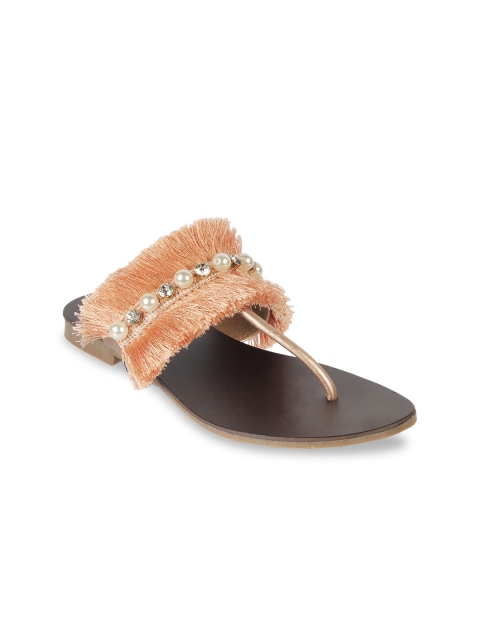 

SOLE HEAD Women Gold-Toned Solid Open Toe Flats, Beige