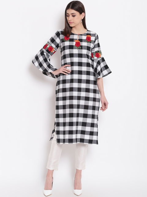 

Shakumbhari Women White Checked Straight Kurta