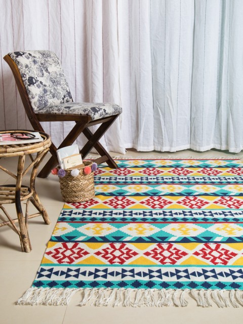 

Chumbak Turquoise Blue & Yellow Printed Carpet