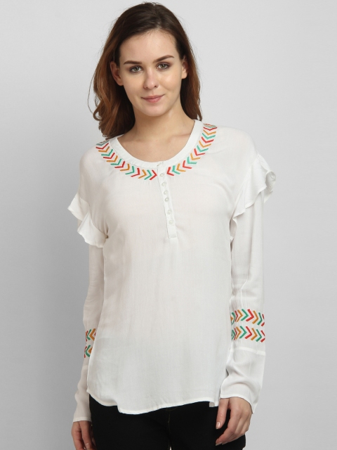 

LA LOFT Women Off-White Solid Pure Cotton Top