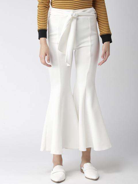 

MIWAY Women White Regular Fit Solid Bootcut Trousers