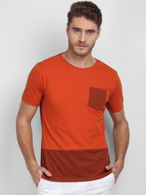 

LA LOFT Men Orange Colourblocked Round Neck T-shirt