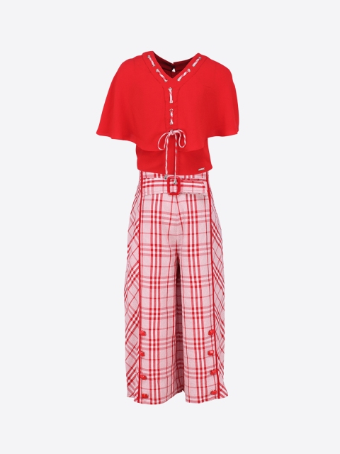 

CUTECUMBER Girls Red & Red Solid Top with Trousers