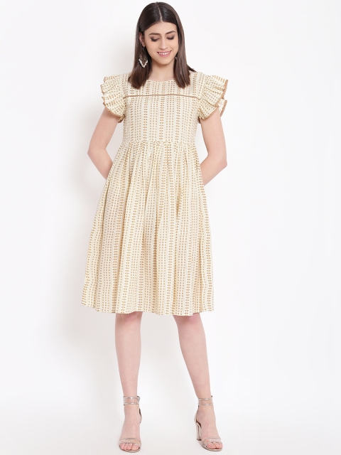 

Shakumbhari Women Cream-Coloured Printed Fit and Flare Dress