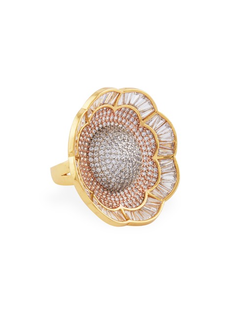 

shaze Women Gold-Plated CZ Stone-Studded Floral-Shaped Finger Ring