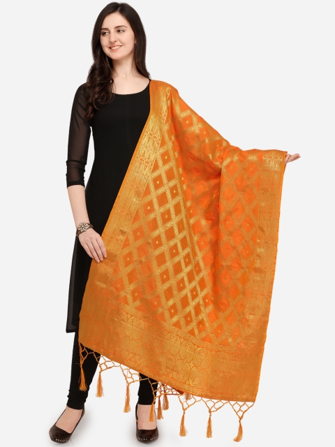 

Satrani Orange Woven Design Banarasi Dupatta