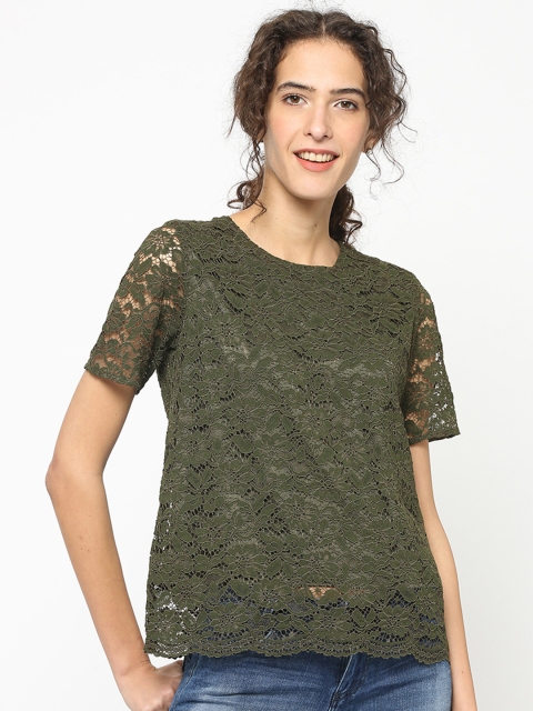

Gipsy Women Olive Green Self Design Top